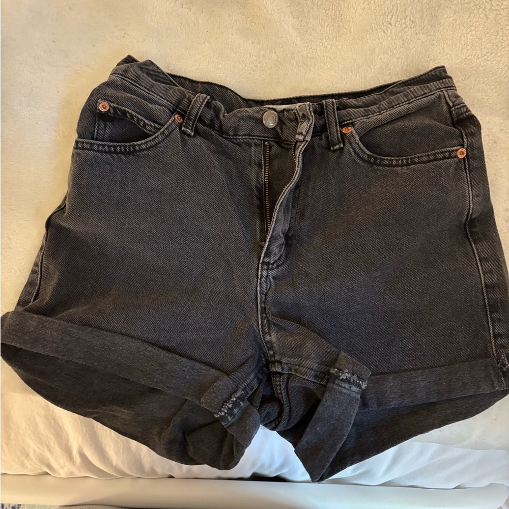 Topshop Moto Mom Charcoal Denim Shorts